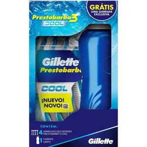 Kit 4 Aparelhos Descartáveis Para Barbear Gillette Prestobarba3 Cool com 1 Garrafa Gratis