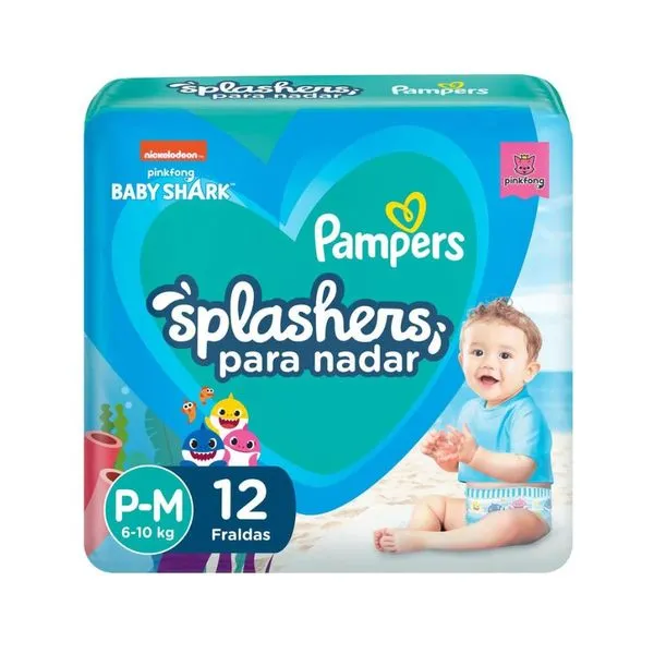 Fralda Pampers Splashers Baby Shark Praia e Piscina P/M 12 unidades FR PAMPERS MAR&PISCINA BABY SHARK P/M 12
