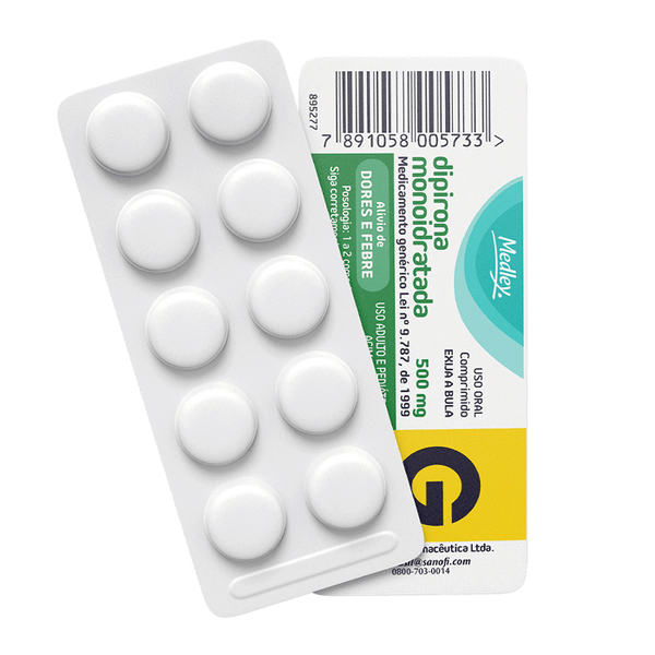 Analgésico e Antitérmico Dipirona Sódica 500mg Genérico Medley 10 Comprimidos