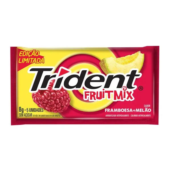 Chiclete Trident Fruit Mix Framboesa e Melão 8g 5 Unidades Edição Limitada