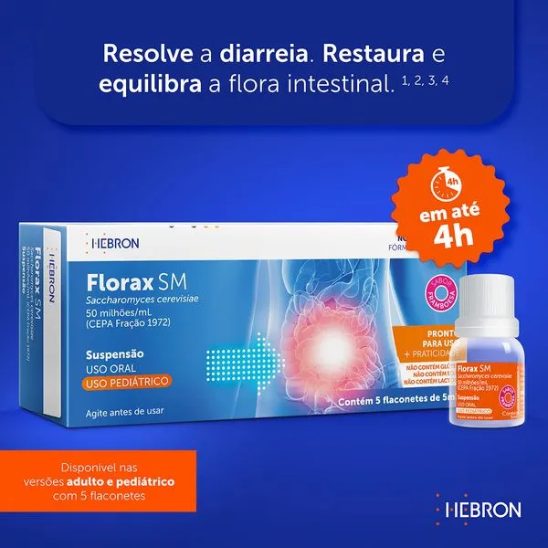 Florax SM 50 Milhões/ml Sabor Framboesa Suspensão Oral Pediátrico 5 Flaconetes 5ml