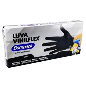 Luva Vinilflex Bompack Sem Pó Preta M Com 100 Unidades