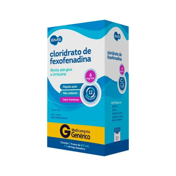 Fexofenadina Ems 60ml Suspensao+seringa 6mg/ml Generico