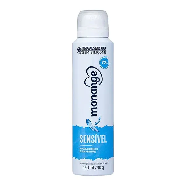 Desodorante Aerossol Antitranspirante Monange Sem Perfume Feminino Sensível 150ml