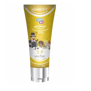 Gel Dental Infantil Powerdent Mundo Bita Sem Flúor Sabor Morango 100g