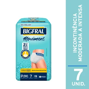 Roupa Íntima Descartável Bigfral Moviment Incontinência Urinária Moderada a Intensa P/M 7 Unidades