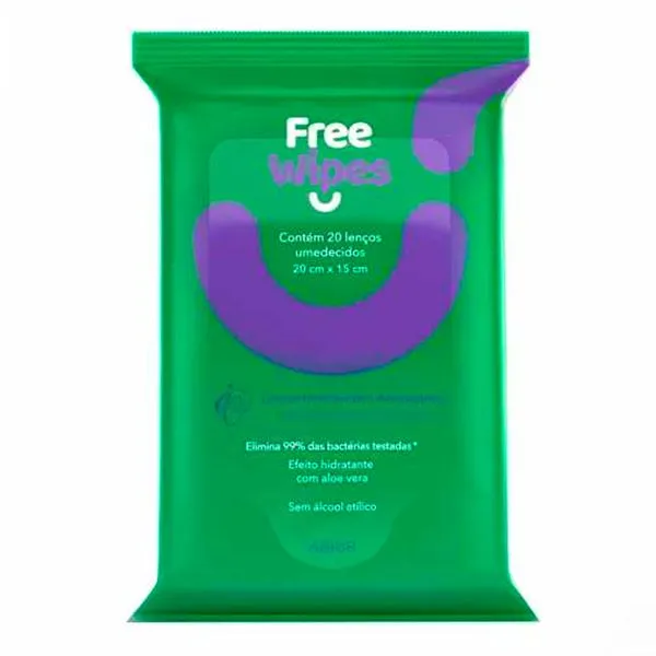 Lenço Umedecido Free Wipes Antisséptico 20 Unidades