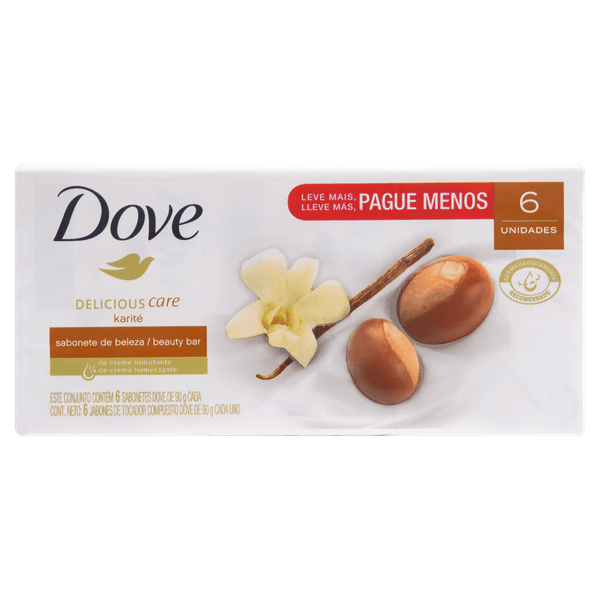 Pack Sabonete Barra Dove Manteiga de Karité e Baunilha 6 Unidades 90g