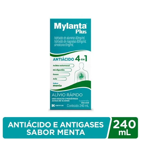 Mylanta Plus 61,2mg + 80mg + 6mg Menta Suspensão Oral 240ml