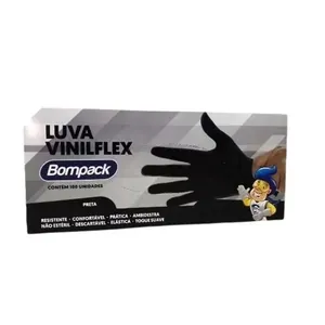 Luva Vinilflex Bompack Sem Pó Preta P Com 100 Unidades
