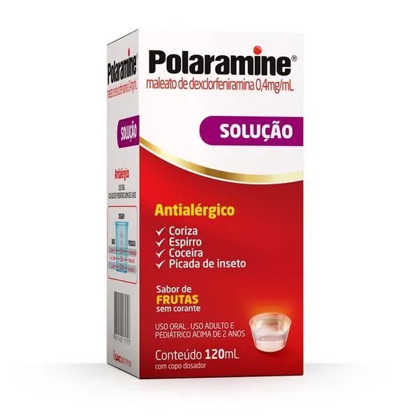 Antialérgico Polaramine Dexclorfeniramina 0,4mg/ml Solução Oral Sabor Frutas 120ml