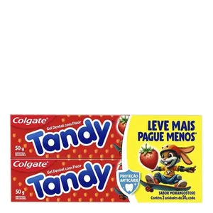 Kit Gel Dental Infantil Colgate Tandy com Flúor Morangostoso 2 Unidades 50g Cada Kit Pasta de Dente Gel Infantil Tandy Morangostoso 2 Unidades de 50g