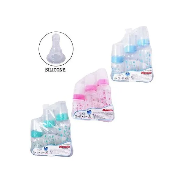 Mamadeira Mamita Premium com Bico de Silicone 3 Pecas 80ml 150ml 240ml Cores Sortidas