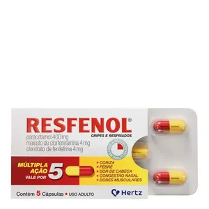 Antigripal, Analgésico, Antitérmico e Descongestionante Resfenol 400mg + 4mg + 4mg 5 Cápsulas