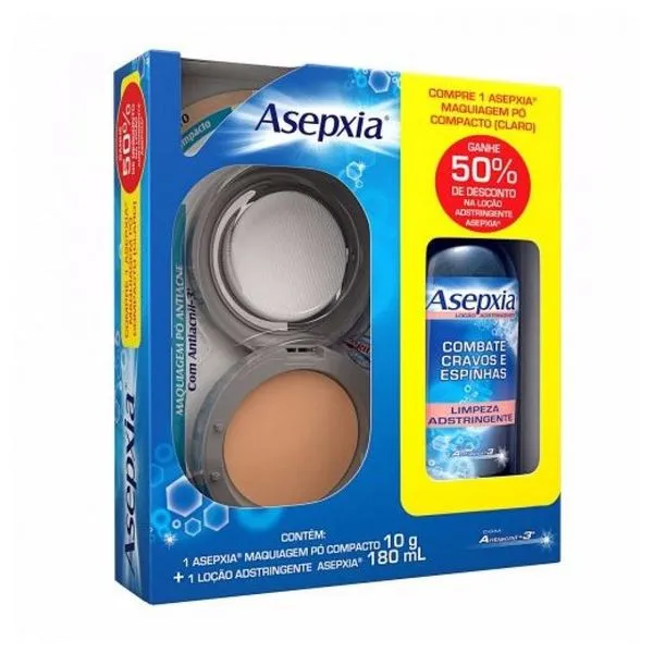 Kit Asepxia Pó Compacto Antiacne Claro 10g + Ganhe 50% de Desconto Loção Adstringente 180ml
