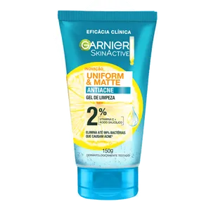 Gel Facial de Limpeza Antiacne Garnier SkinActive Uniform & Matte 150g