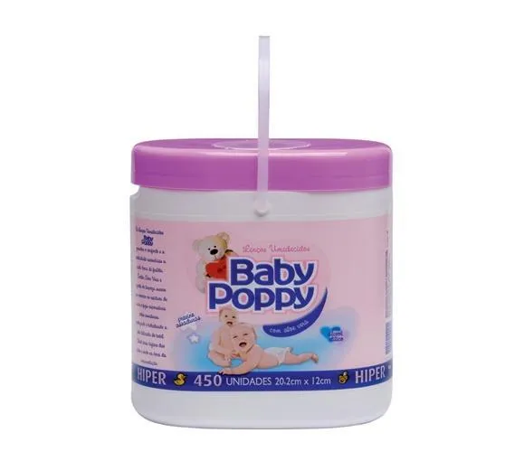Lenço Umedecido Baby Poppy Sem Sabao Roxo 450 unidades