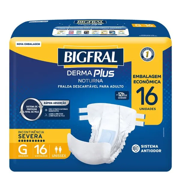 Fralda Geriátrica Bigfral Dermaplus Noturna G 16 Unidades