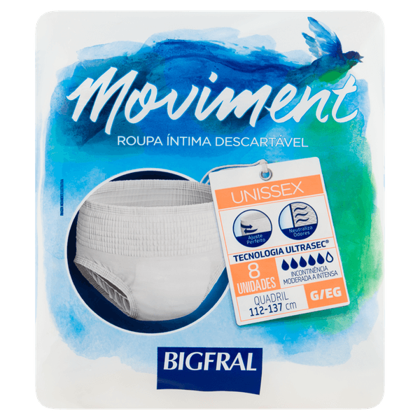 Roupa Íntima Descartável Bigfral Moviment Tamanho G/Eg Com 8 Unidades