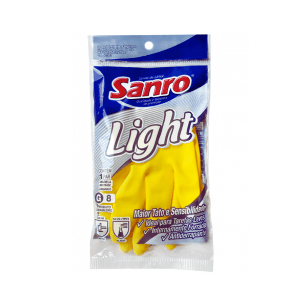 Luva multiuso látex Light Sanro amarela tamanho 8 G 1 par