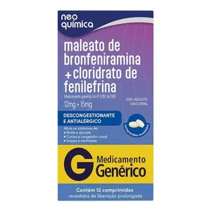 Descongestionante e Antialégico Maleato de Bronfeniramina 12mg + Cloridrato de Fenilefrina 15mg Genérico Neo Química 12 Comprimidos