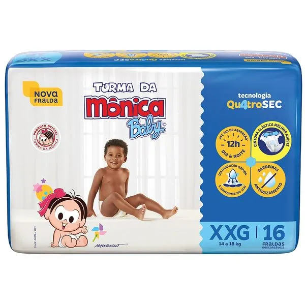 Fralda Descartável Turma Da Monica Baby Jumbo Xxg 16 unidades
