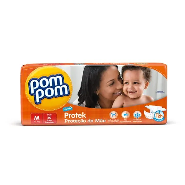 Fralda Pompom Protek Baby Média Com 30 Unidades