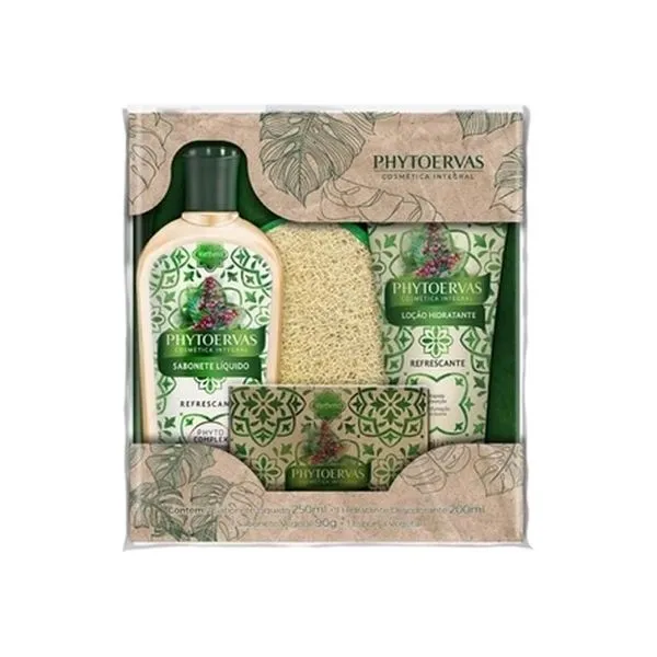 Kit Phytoervas Sabonete Líquido 250ml + Loção Hidratante 200ml + Sabonete em Barra 90g + Esponja Vegetal