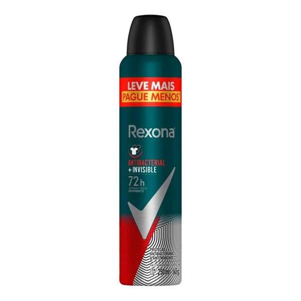 Desodorante Antitranspirante Rexona Men Antibacterial+Invisible Aerosol 250 ml