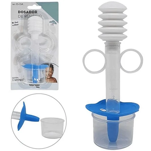 Dosador de Remédio Western Baby Seringa Azul + Copo 5ml a 20ml