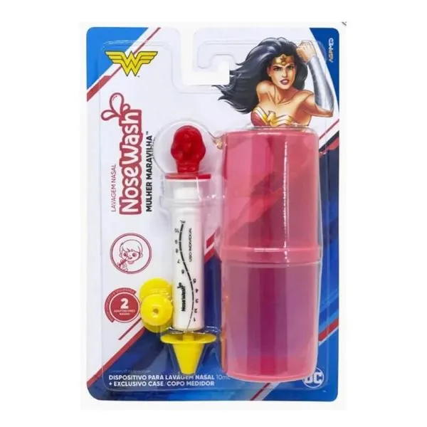 Seringa Para Lavagem Nasal Nose Wash Mulher Maravilha Com Copo Medidor 1 Unidade