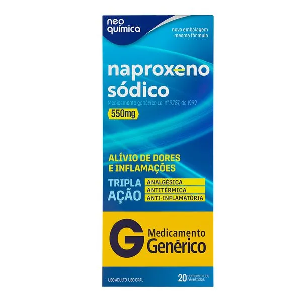 Analgésico e Anti-inflamatórios Naproxeno 550mg Genérico Neo Química 20 Comprimidos Revestidos