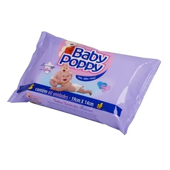 Toalha Umedecida Baby Poppy 60 Unidades