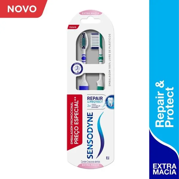 Kit Escova Dental Sensodyne Repair & Protect Cerdas Extra Macia Dentes Sensíveis Cores Sortidas 2 Unidades