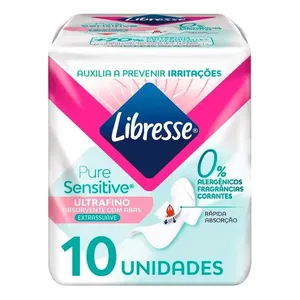 Absorvente Libresse Pure Sensitive Ultrafino Extra Suave com Abas 10 unidades