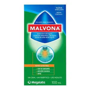 Anestésico e Antisséptico Malvona 0,2mg/ml + 60mg/ml + 1mg/ml 100ml