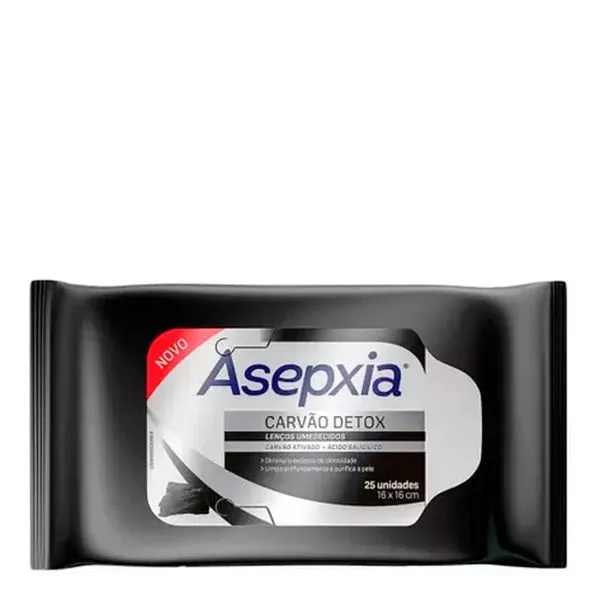 Lenços Umedecidos Asepxia Carvão Detox 25 Unidades