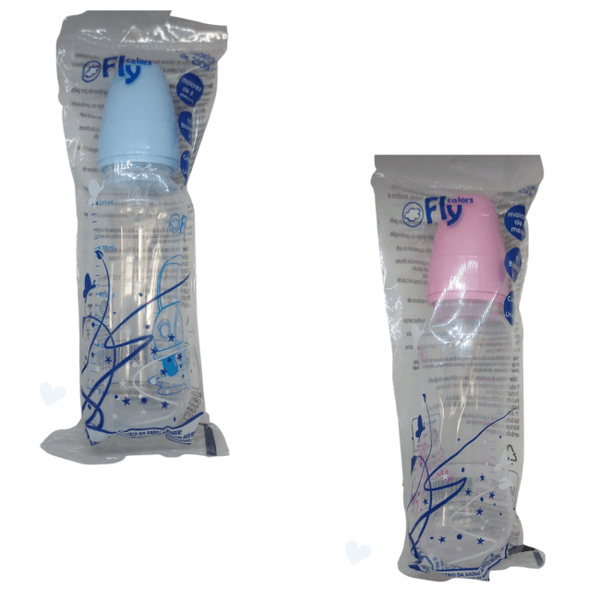 Mamadeira Fly Colors Bico redondo azul e rosa 250ml