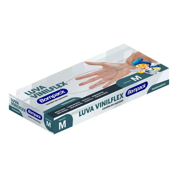 Luva Vinilflex Transparente Sem Pó Tamanho M 100 Unidades