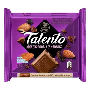 Tablete de Chocolate Talento 85g Amêndoas com Passas Garoto
