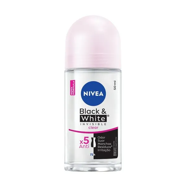 Desodorante Antitranspirante Nivea Black & White Invisible Clear 72h Roll-On 50ml