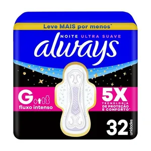 Absorvente Always Noite Ultra Suave com Abas 32 Unidades Absorvente Always Noturno Tamanho G Suave 32 Unidades