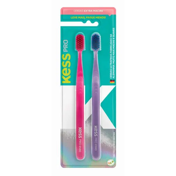 Kit Escova de Dente Kess Pro 6580 Extra Macias 2 Unidades