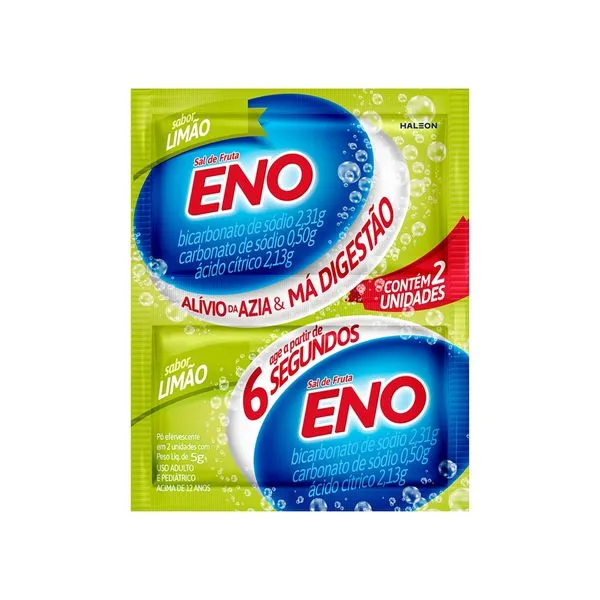 Sal de Fruta Eno 2,31g + 0,50g + 2,13g Sabor Limão Pó Efervescente 2 Envelopes 5g