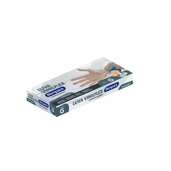 Luva Vinilflex Bompack Sem Pó Transparente G Com 100 Unidades