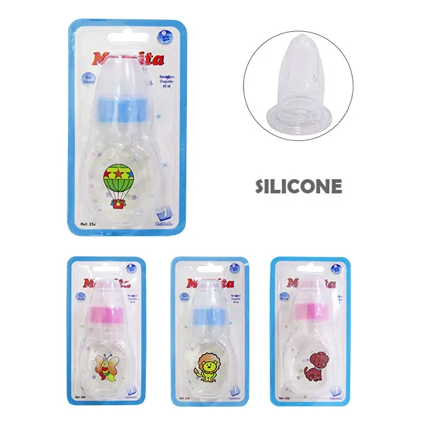 Mamadeira Chuquinha Mamita Decorada com Bico de Silicone 60ml Cores Sortidas