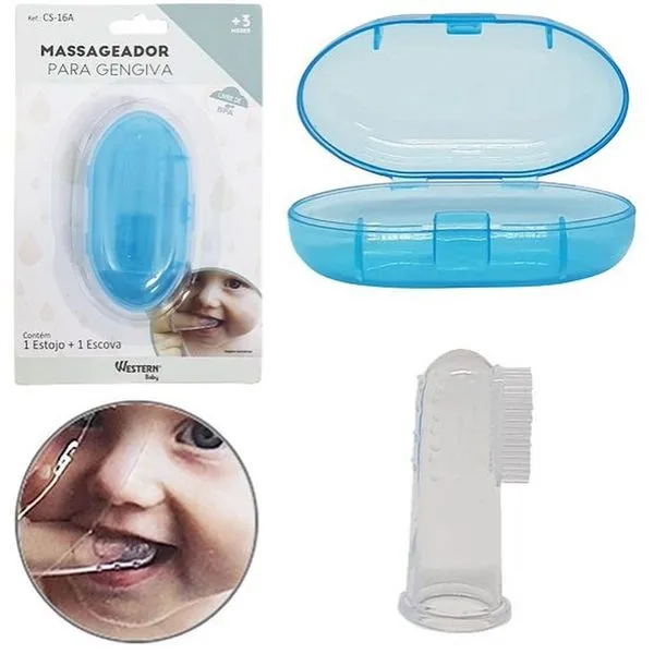 Massageador de Gengiva Western com Estojo Azul 7x3,5cm