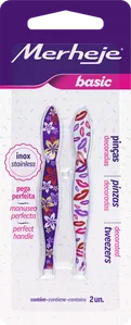 Pinça para Sobrancelhas Merheje Basic Decorada 2 Unidades