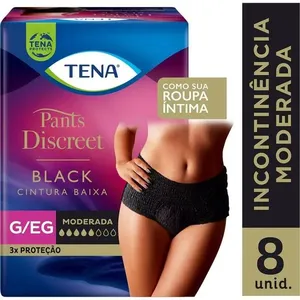 Roupa Íntima Descartável Tena Pants Discreet Incontinência Urinária Moderada Preta G/EG 8 Unidades