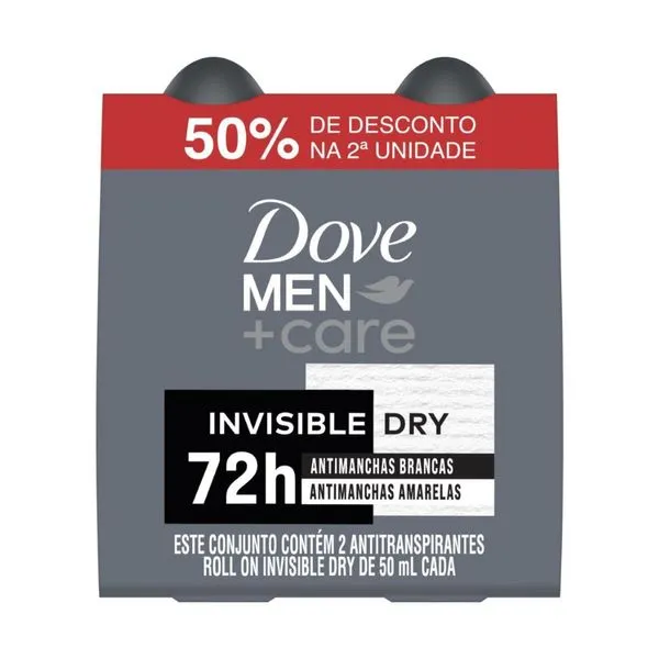 Kit Desodorante Antitranspirante Dove Men+Care Invisible Dry 72h Roll-On 50ml 2 Unidades